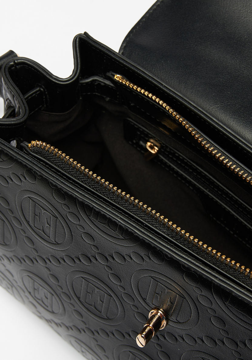 Elle Monogram Embossed Satchel Bag with Detachable Strap-Women%27s Handbags-image-4