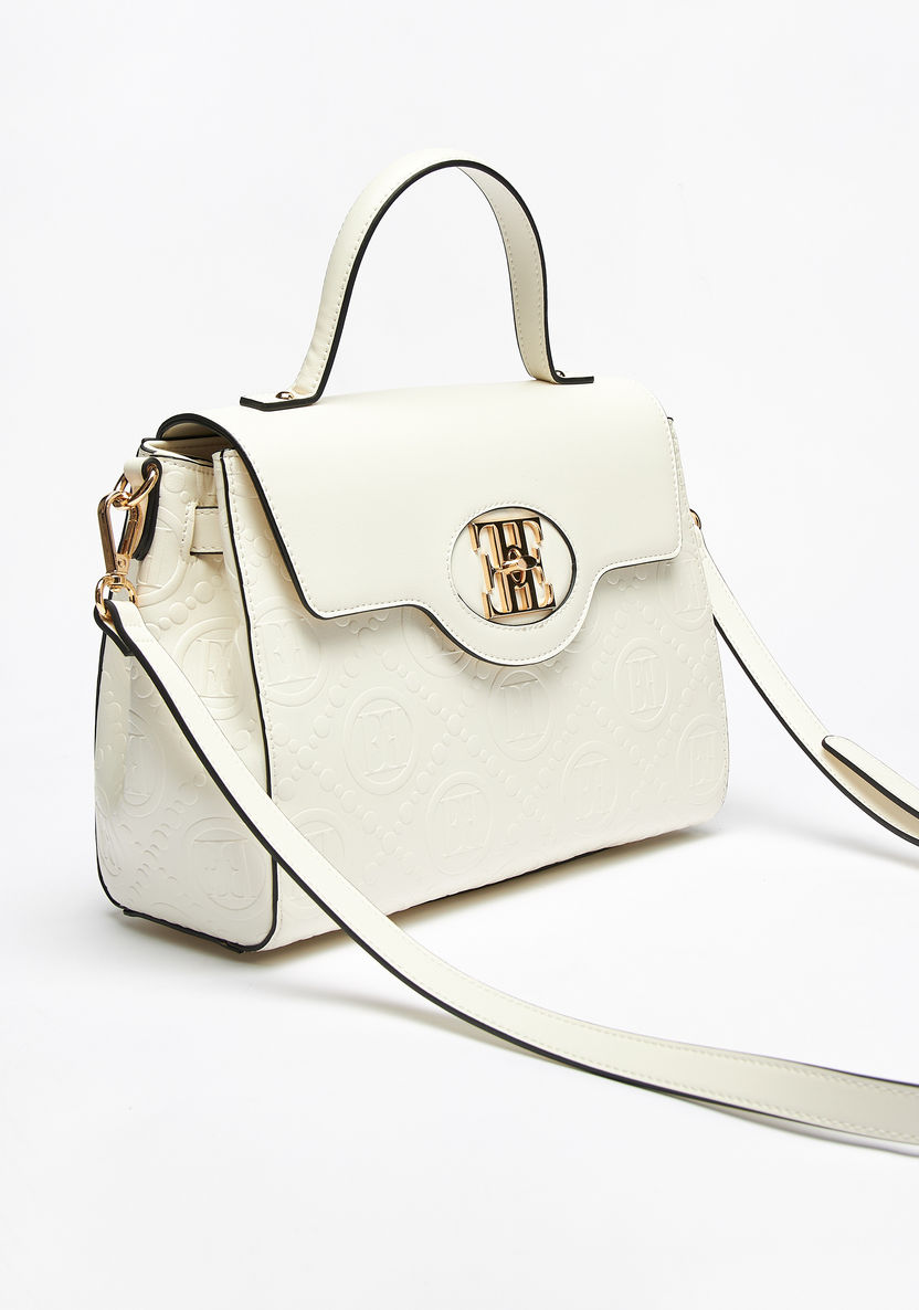 Elle Monogram Embossed Satchel Bag with Detachable Strap-Women%27s Handbags-image-2