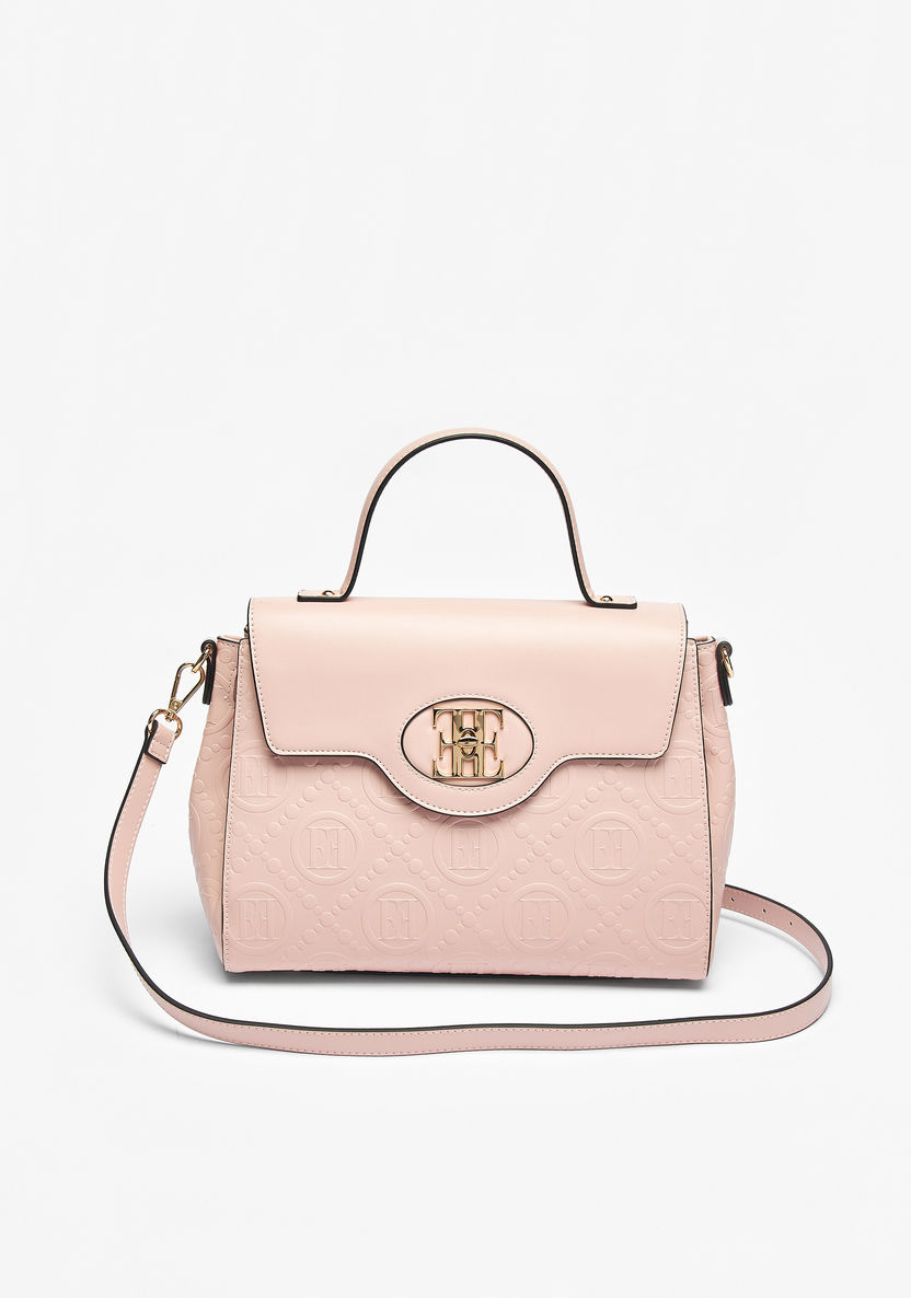 Elle Monogram Embossed Satchel Bag with Detachable Strap-Women%27s Handbags-image-0