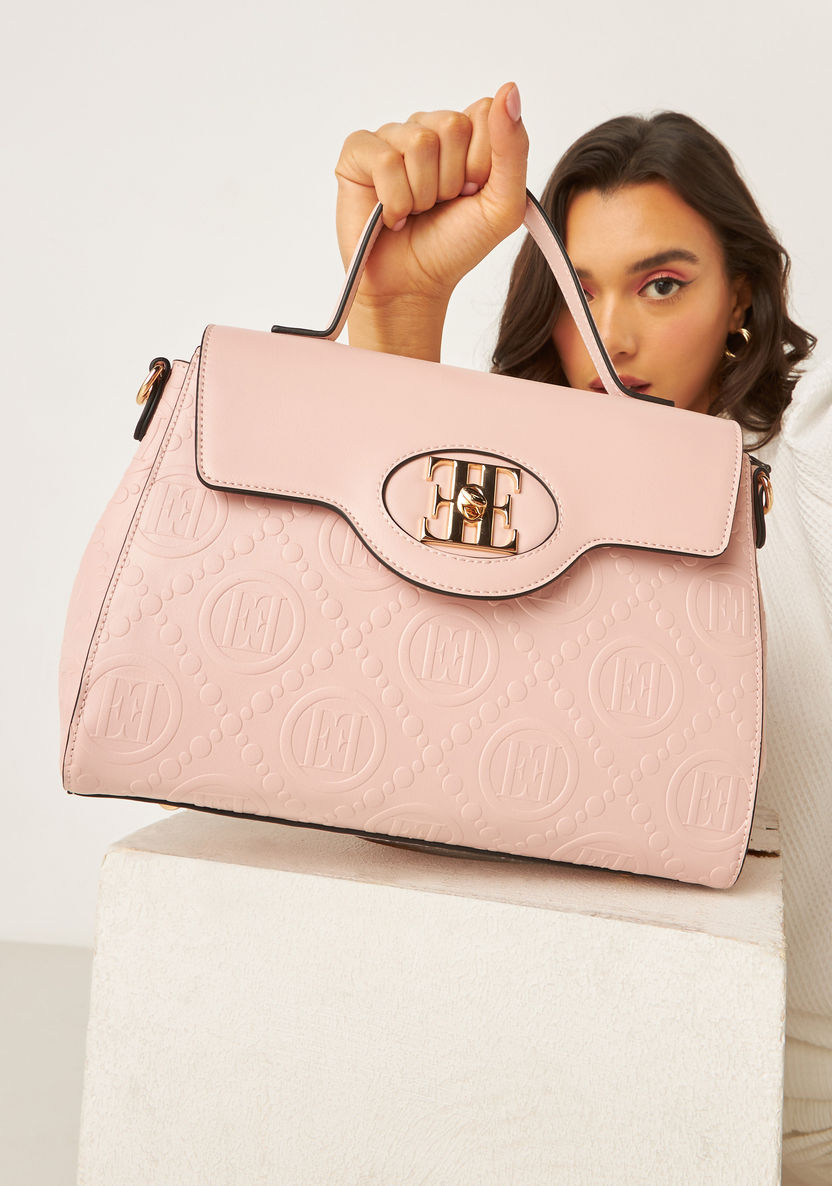 Elle Monogram Embossed Satchel Bag with Detachable Strap-Women%27s Handbags-image-1