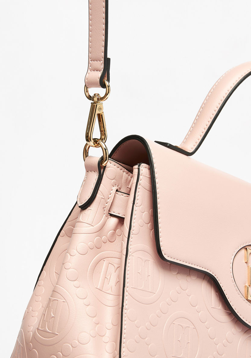 Elle Monogram Embossed Satchel Bag with Detachable Strap-Women%27s Handbags-image-3