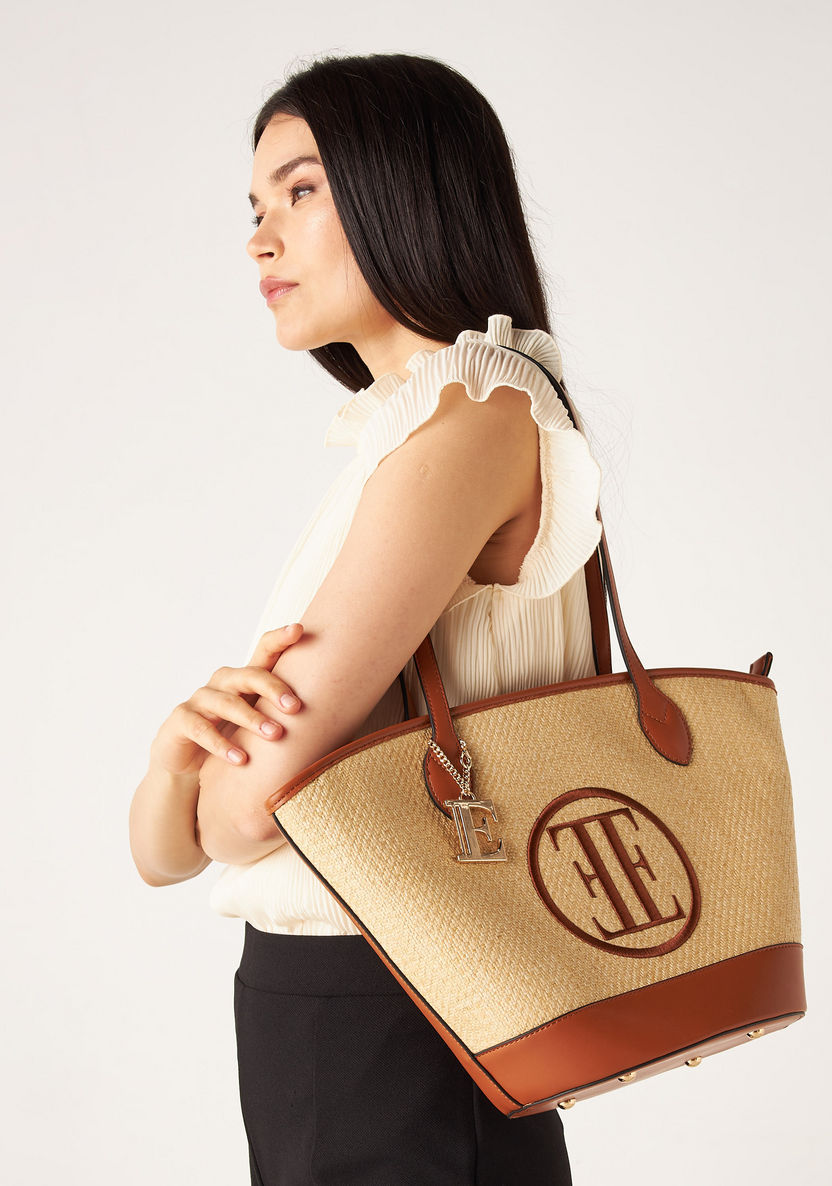 Elle Logo Detail Wicker Tote Bag-Women%27s Handbags-image-0