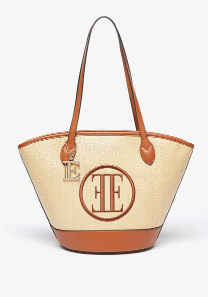 Elle Logo Detail Wicker Tote Bag-Women%27s Handbags-image-1