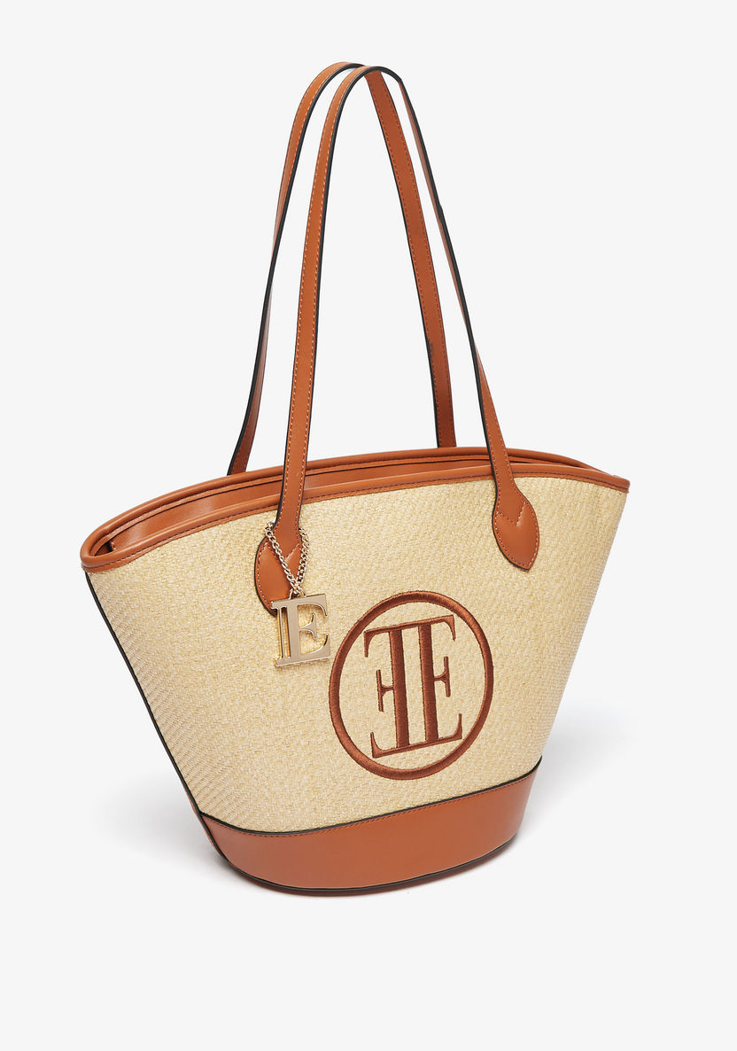 Elle Logo Detail Wicker Tote Bag-Women%27s Handbags-image-2