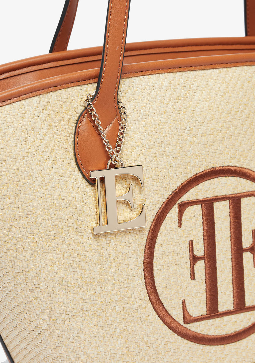 Elle Logo Detail Wicker Tote Bag-Women%27s Handbags-image-3