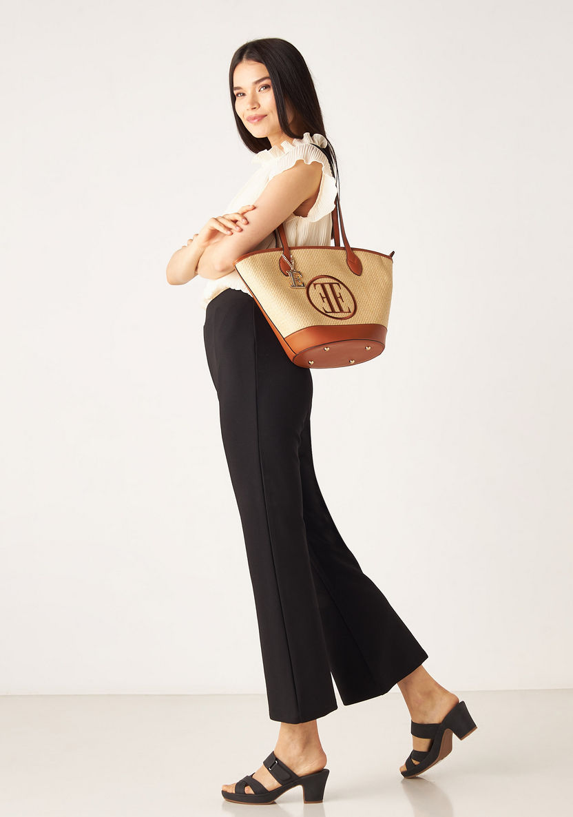 Elle Logo Detail Wicker Tote Bag-Women%27s Handbags-image-4