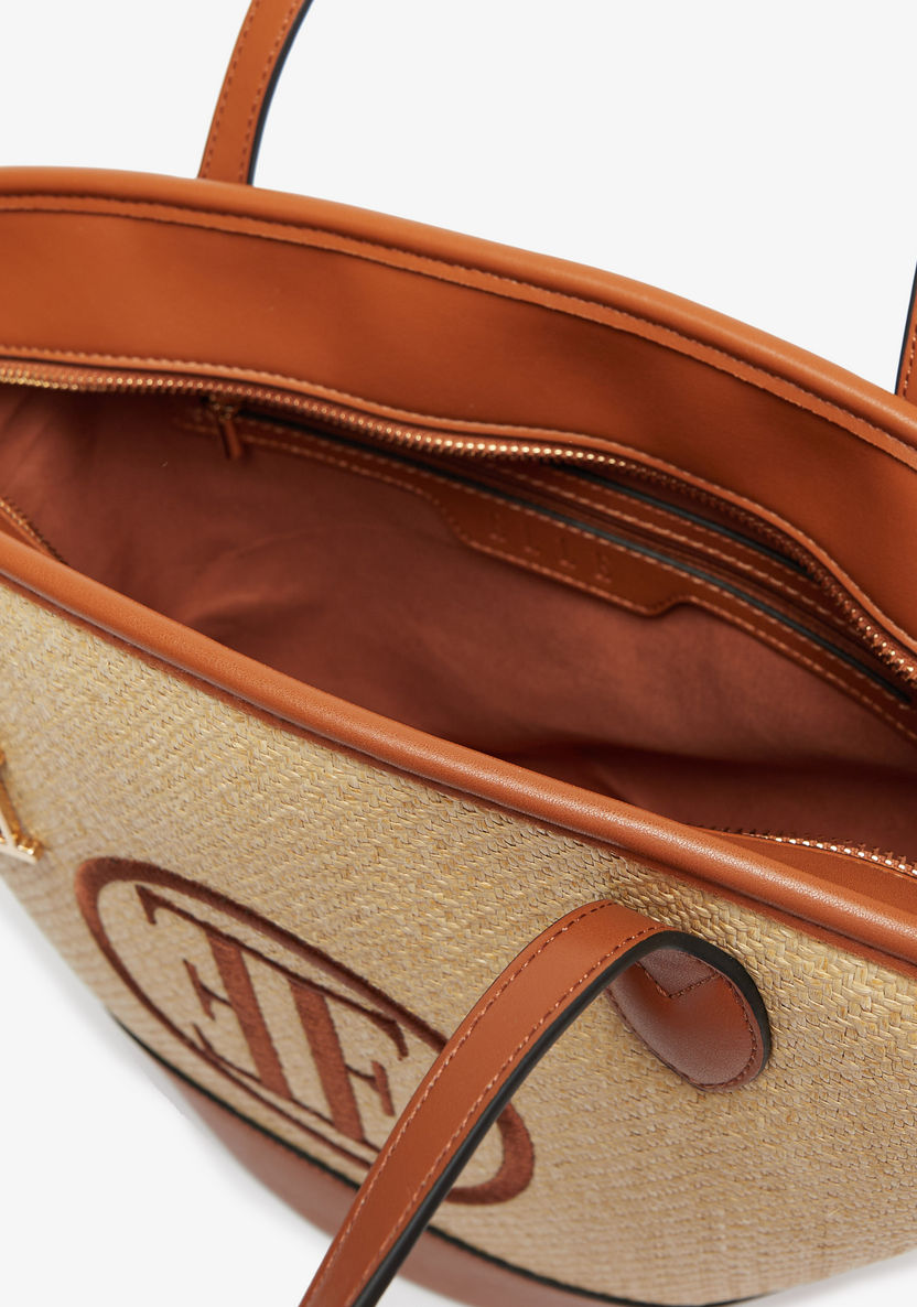 Elle Logo Detail Wicker Tote Bag-Women%27s Handbags-image-5