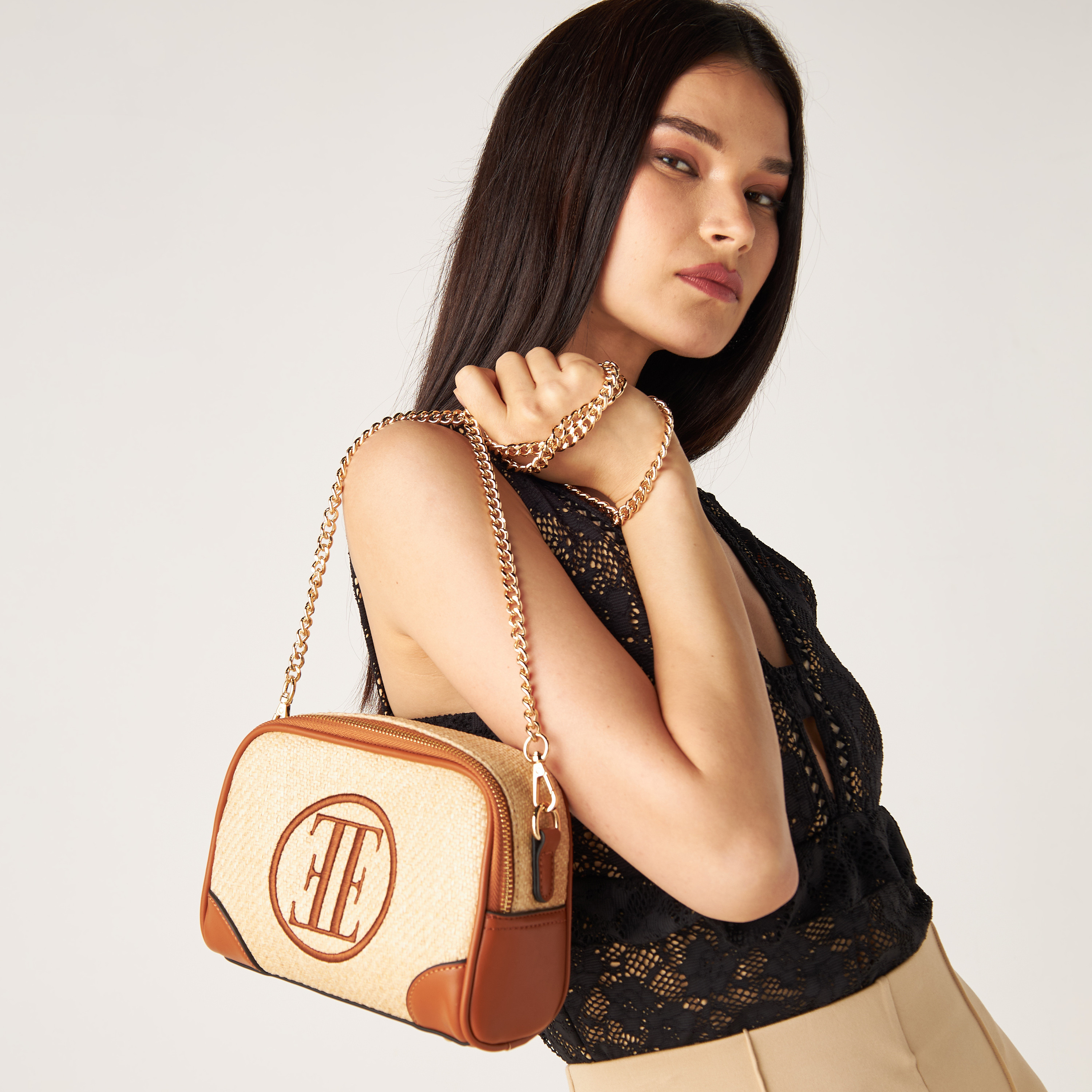 Buy Elle Crossbody Bag with Chain Strap and Zip Closure Splash UAE