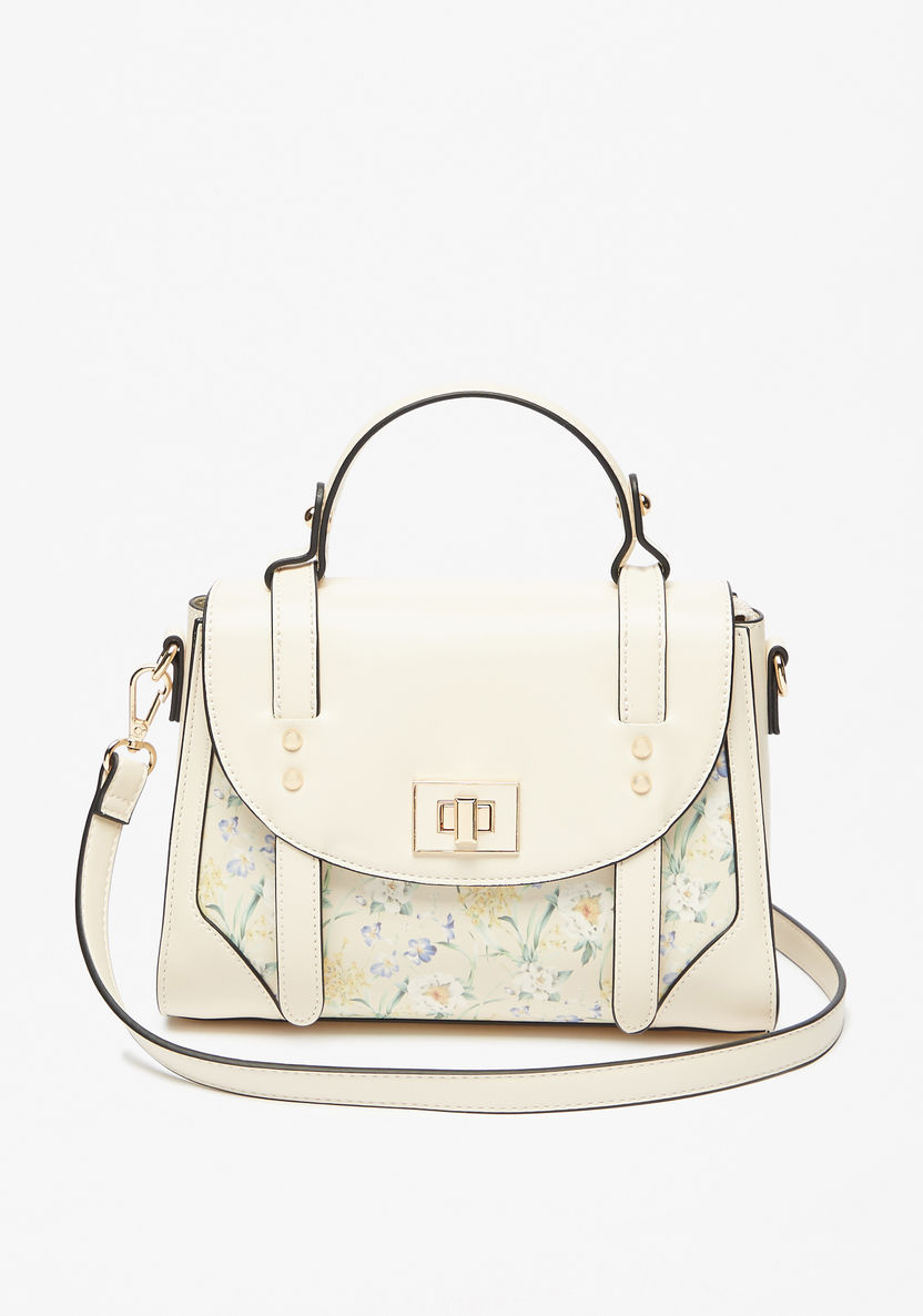 Celeste Floral Print Satchel Bag with Detachable Strap-Women%27s Handbags-image-1