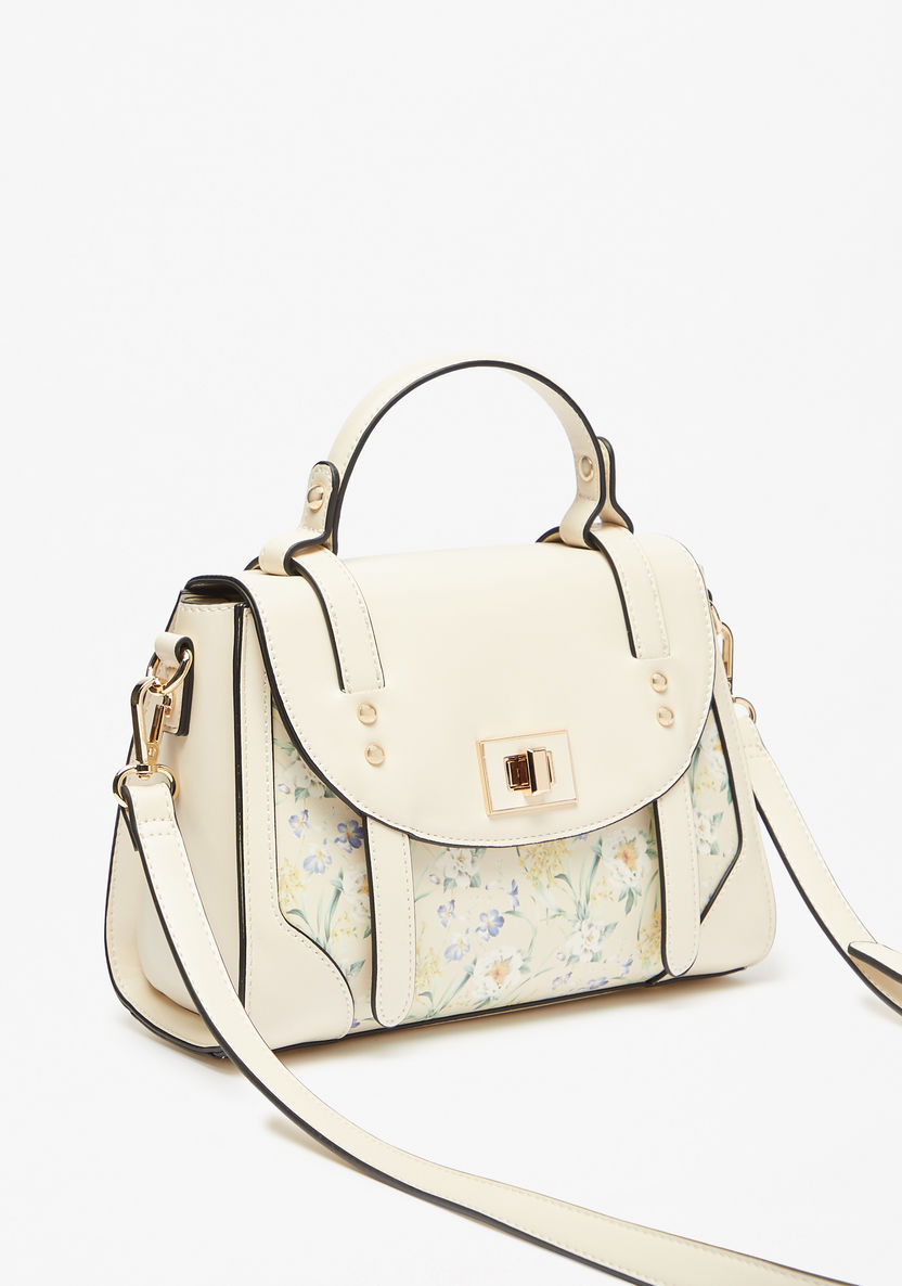 Celeste Floral Print Satchel Bag with Detachable Strap-Women%27s Handbags-image-2