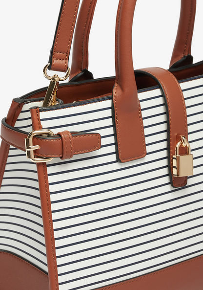 Celeste Striped Tote Bag with Adjustable Strap and Zip Closure-Women%27s Handbags-image-3