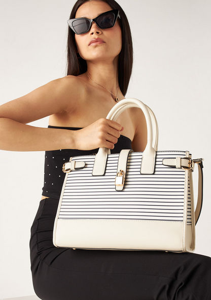 Celeste Striped Tote Bag with Adjustable Strap and Zip Closure-Women%27s Handbags-image-0