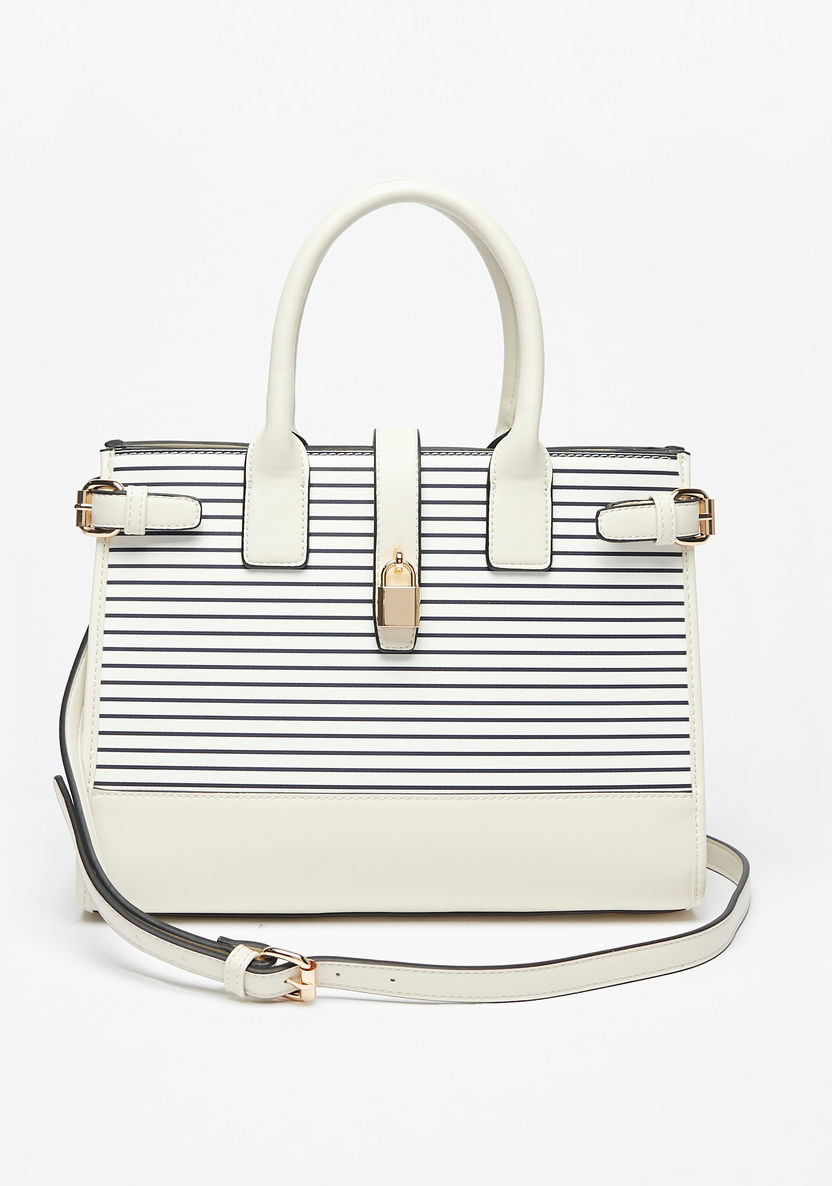 Celeste Striped Tote Bag with Adjustable Strap and Zip Closure-Women%27s Handbags-image-1