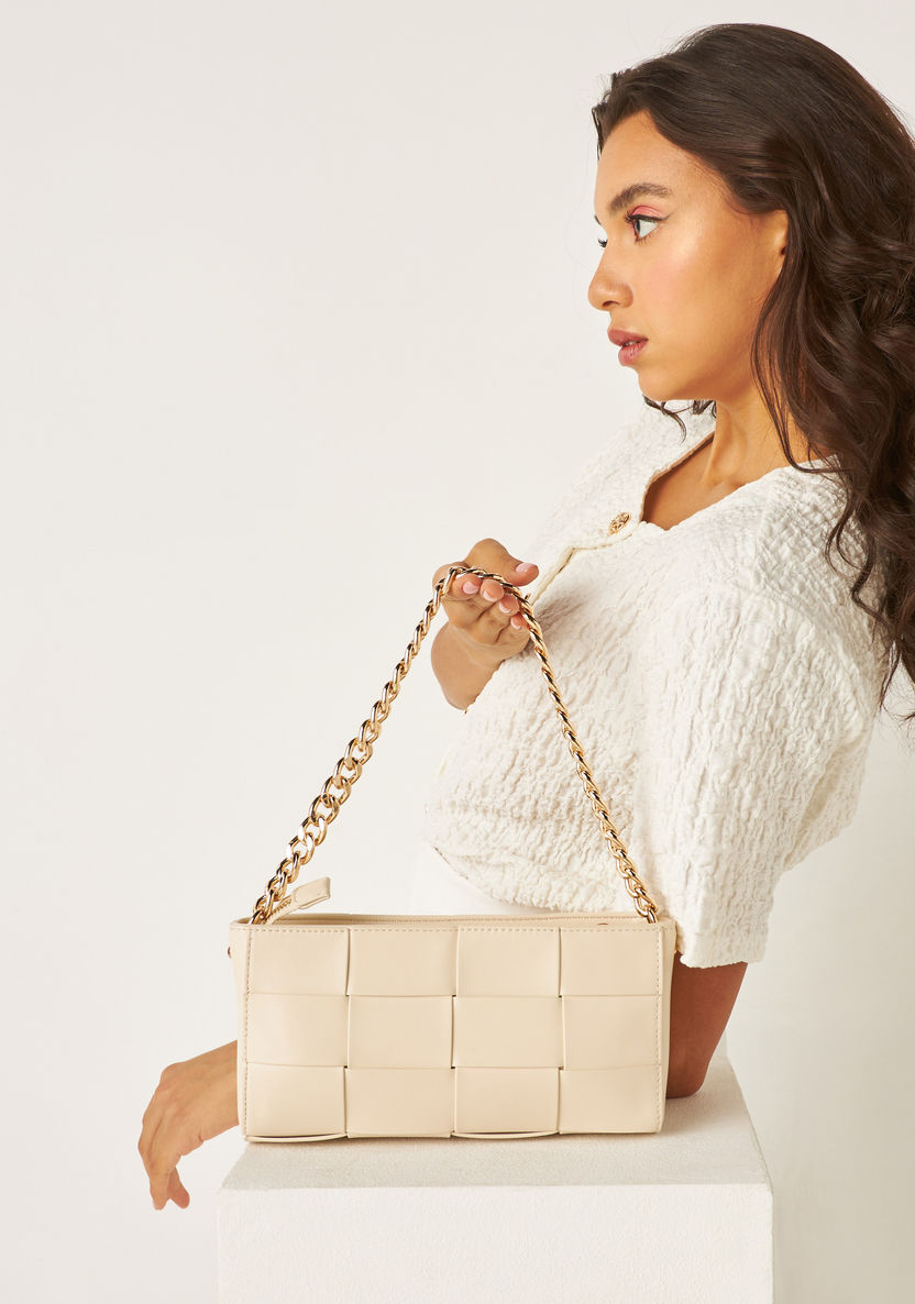 Celeste Weave Textured Shoulder Bag with Chain Strap-Women%27s Handbags-image-0
