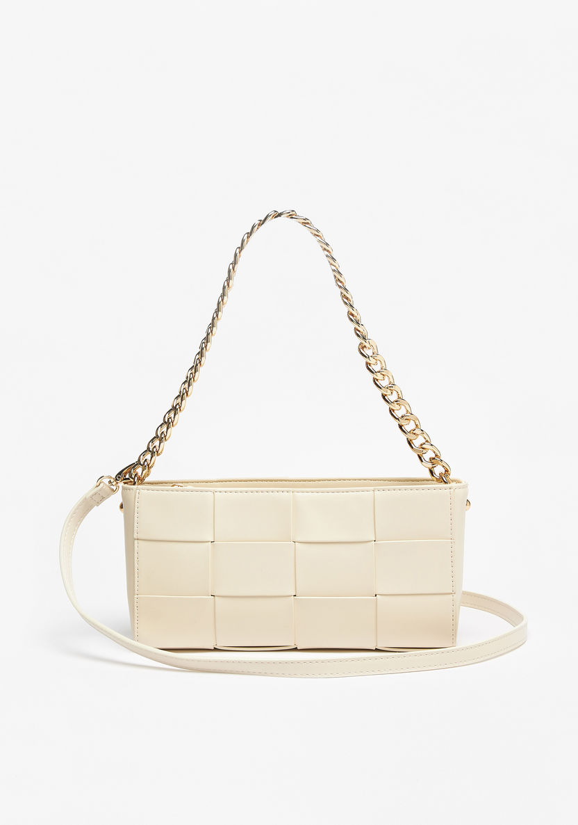 Celeste Weave Textured Shoulder Bag with Chain Strap-Women%27s Handbags-image-1