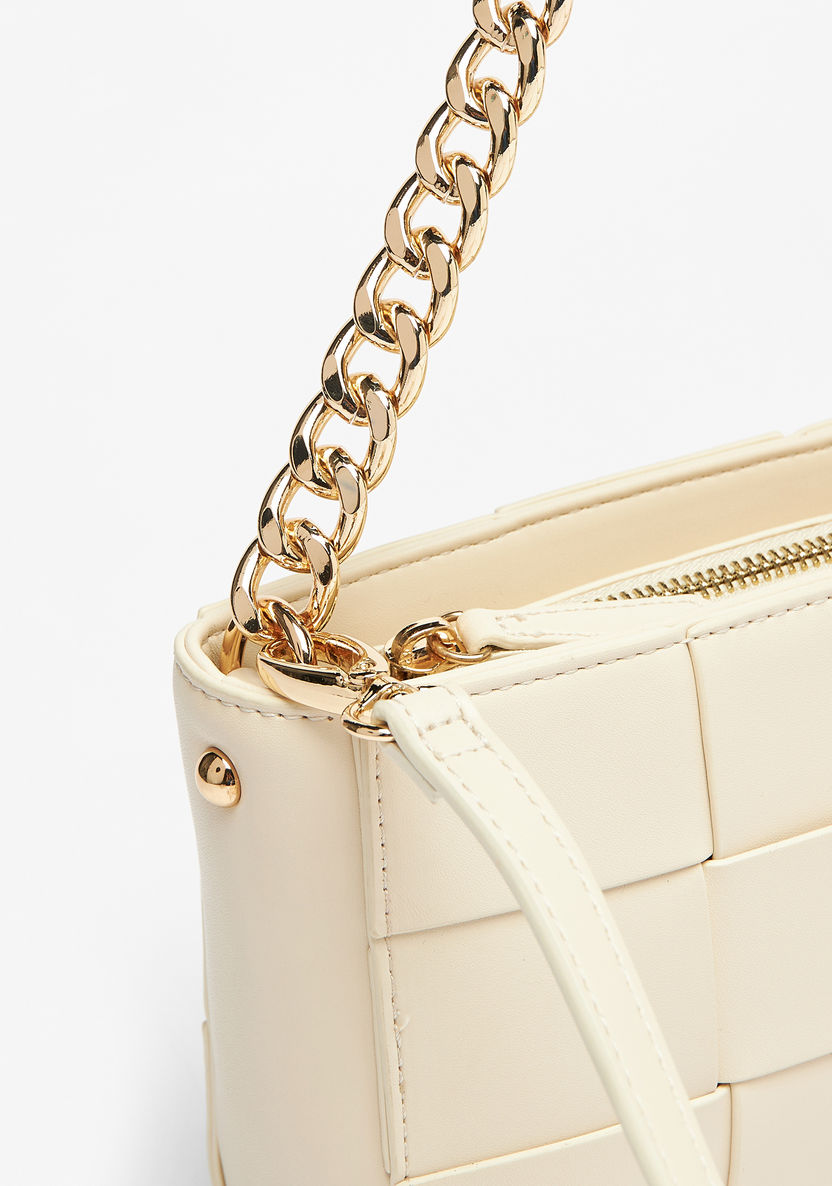 Celeste Weave Textured Shoulder Bag with Chain Strap-Women%27s Handbags-image-3