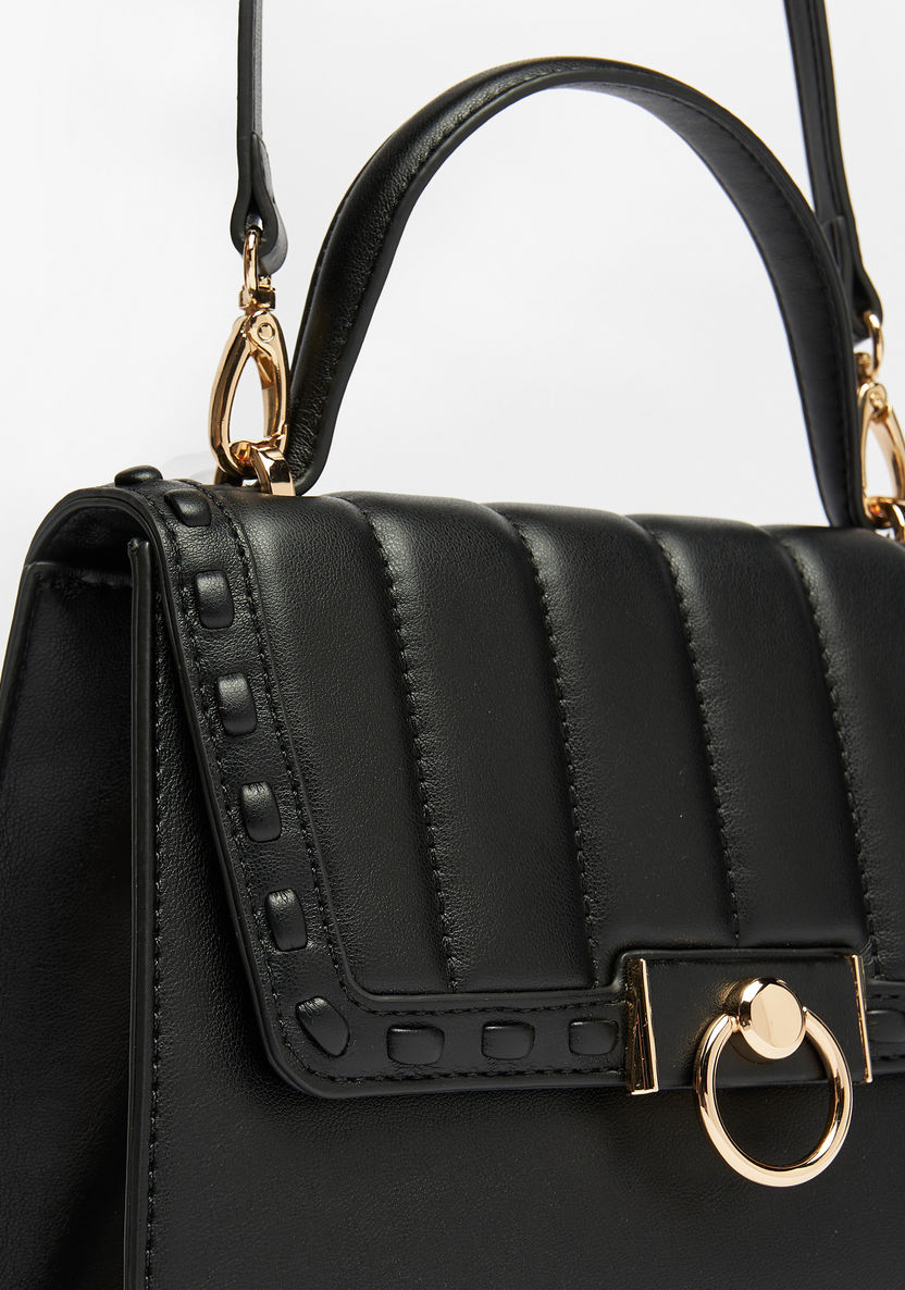 Celeste Quilted Flap Satchel Bag with Detachable Strap-Women%27s Handbags-image-3