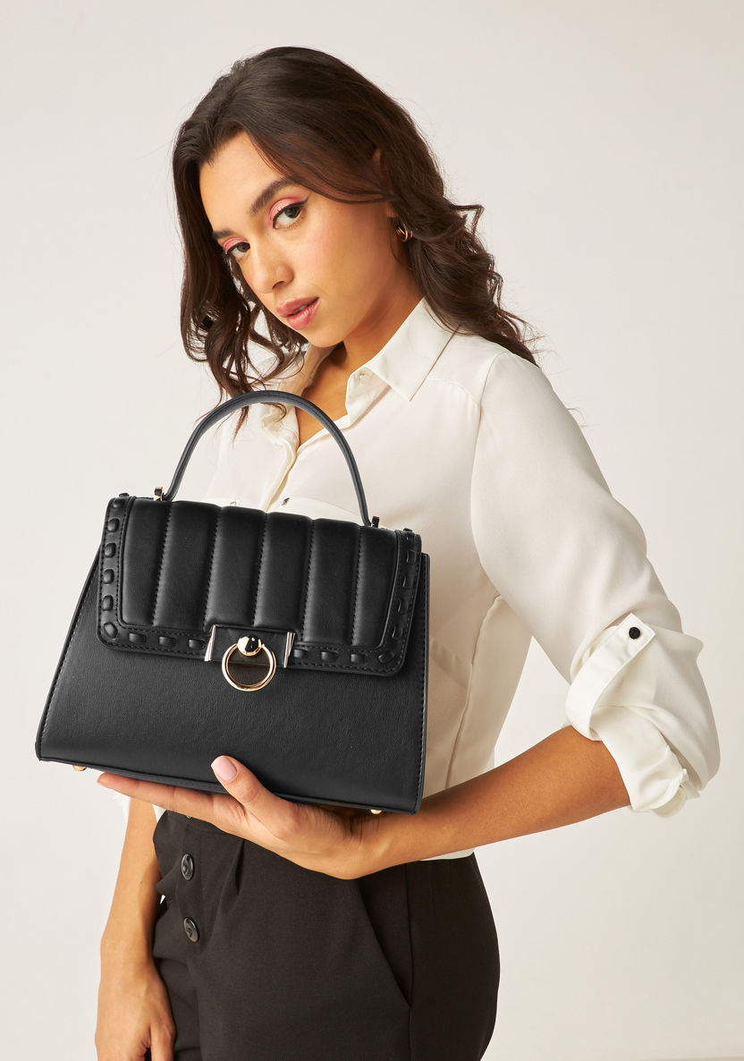 Celeste Quilted Flap Satchel Bag with Detachable Strap-Women%27s Handbags-image-5