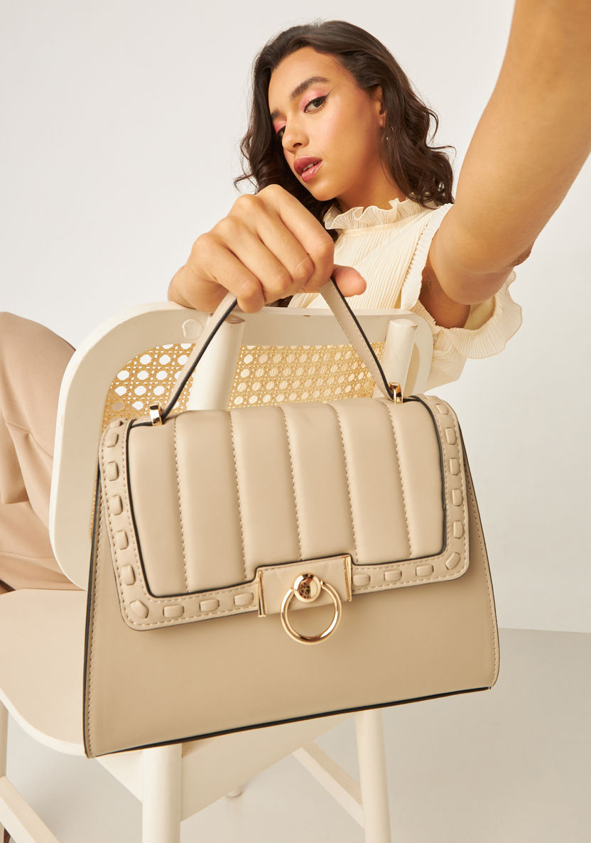 Celeste Quilted Flap Satchel Bag with Detachable Strap-Women%27s Handbags-image-0