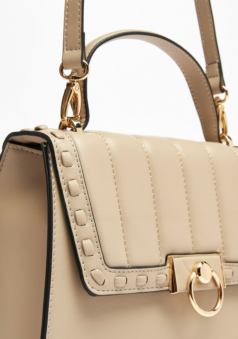 Celeste Quilted Flap Satchel Bag with Detachable Strap-Women%27s Handbags-image-3