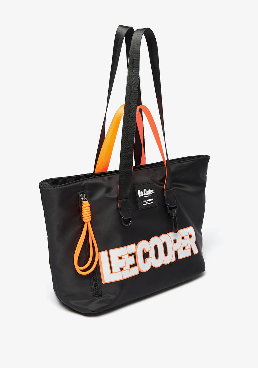 Lee Cooper Logo Print Tote Bag with Handles and Zip Closure-Women%27s Handbags-image-1