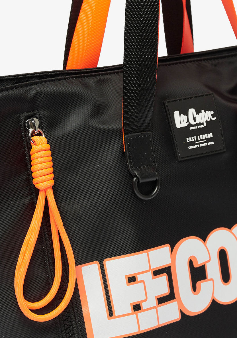 Lee Cooper Logo Print Tote Bag with Handles and Zip Closure-Women%27s Handbags-image-2