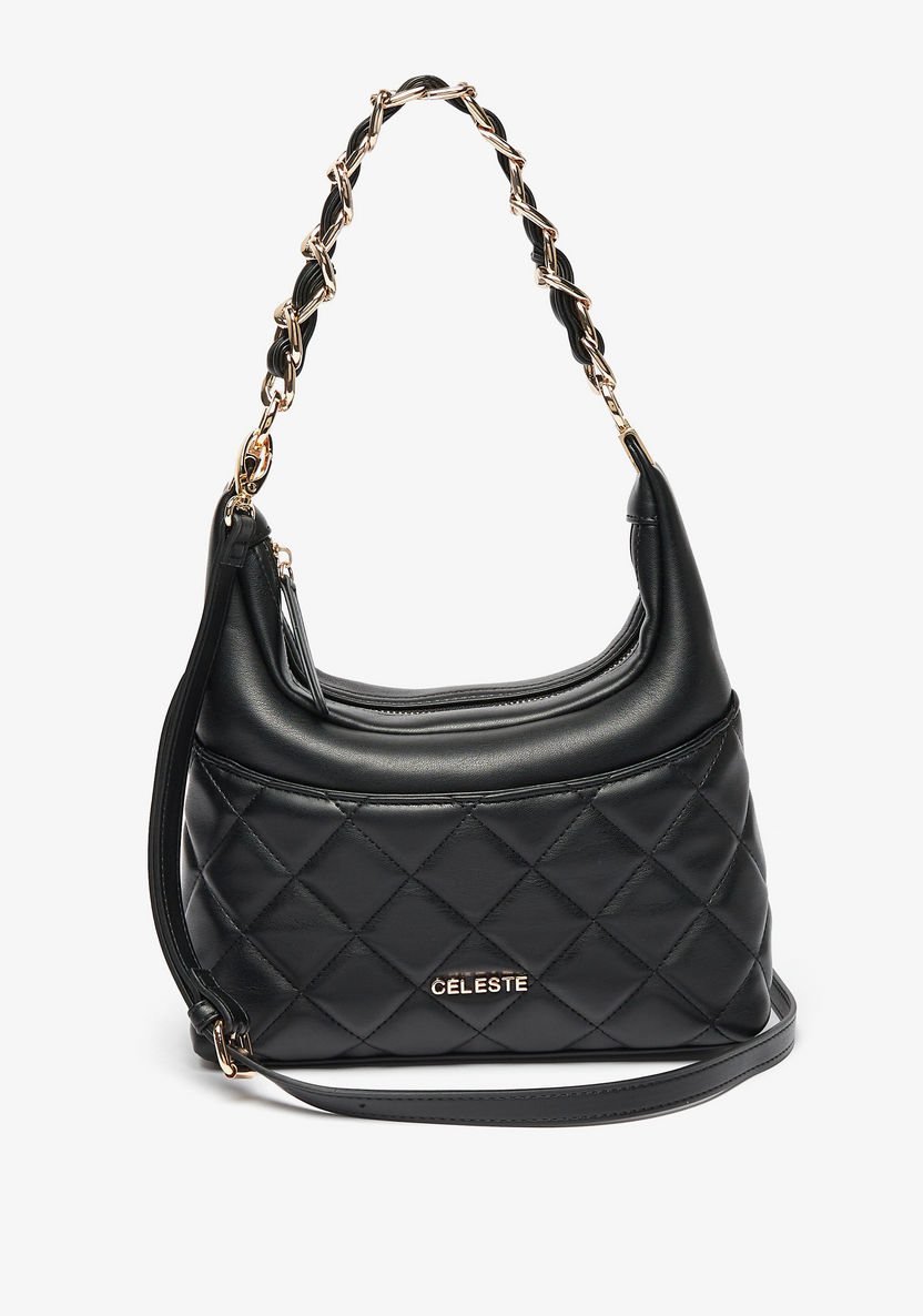 Celeste Quilted Shoulder Bag with Zip Closure and Braided Chain Strap-Women%27s Handbags-image-1