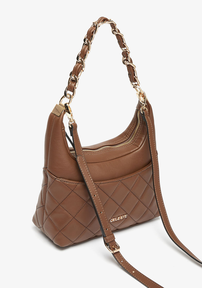 Celeste Quilted Shoulder Bag with Zip Closure and Braided Chain Strap-Women%27s Handbags-image-2