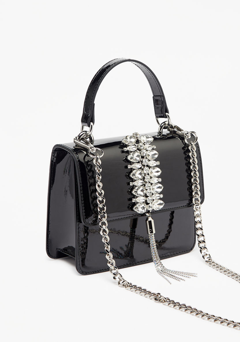 Celeste Crystal Studded Satchel Bag with Tassel Detail and Chain Strap-Women%27s Handbags-image-2