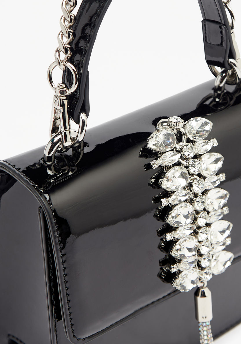Celeste Crystal Studded Satchel Bag with Tassel Detail and Chain Strap-Women%27s Handbags-image-3