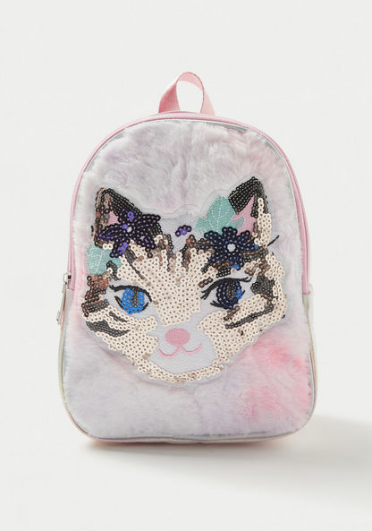 Charmz Cat Sequinned Backpack with Adjustable Shoulder Straps-Bags and Backpacks-image-0