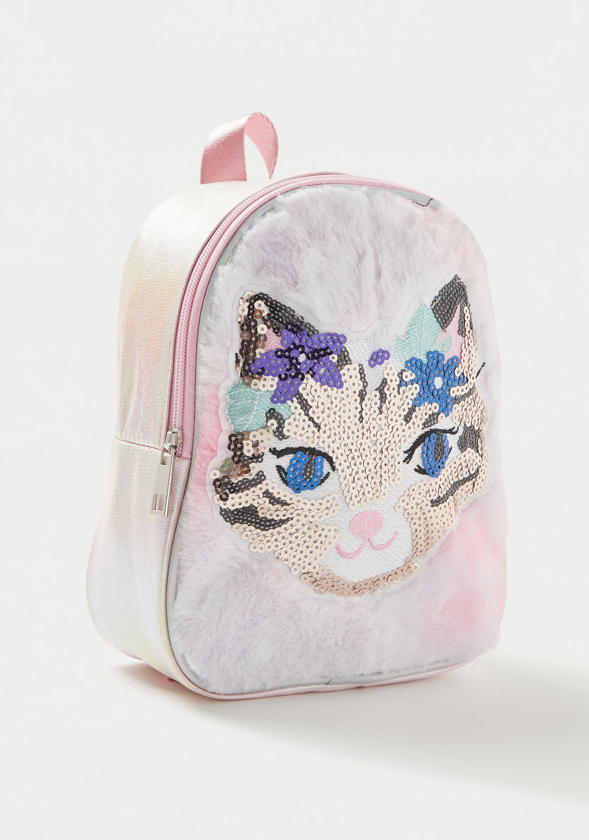 Charmz Cat Sequinned Backpack with Adjustable Shoulder Straps-Bags and Backpacks-image-1