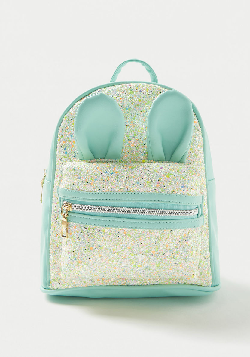 Charmz Glitter Textured Backpack with Ear Applique and Shoulder Straps-Bags and Backpacks-image-0