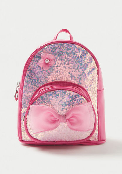 Charmz Glitter Textured Backpack with Applique Detail and Shoulder Straps-Bags and Backpacks-image-0