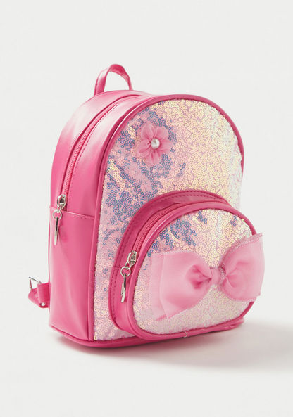 Charmz Glitter Textured Backpack with Applique Detail and Shoulder Straps-Bags and Backpacks-image-1