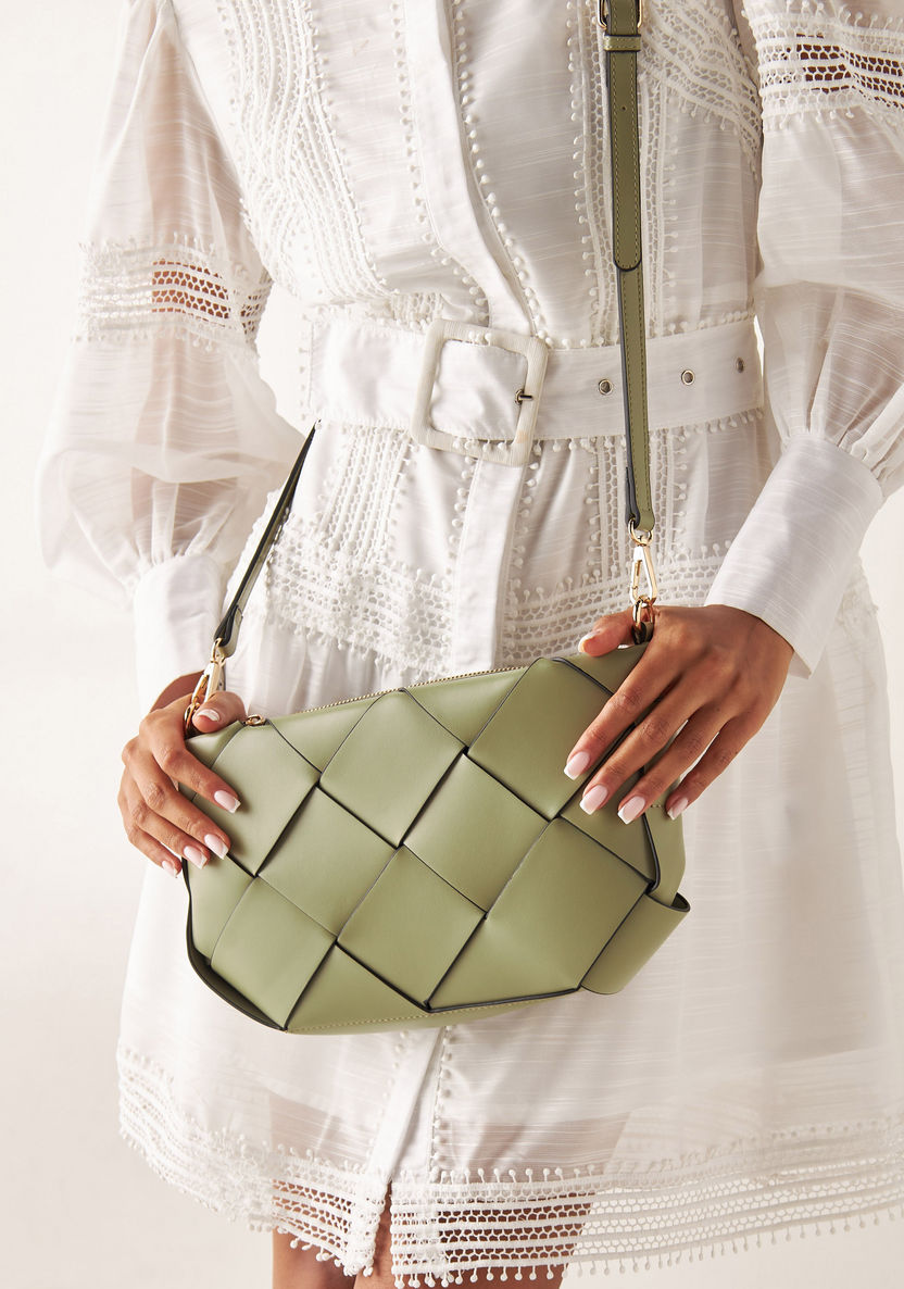 Celeste Weave Crossbody Bag with Detachable Strap and Zip Closure-Women%27s Handbags-image-0