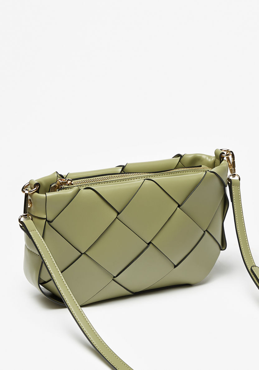 Celeste Weave Crossbody Bag with Detachable Strap and Zip Closure-Women%27s Handbags-image-2