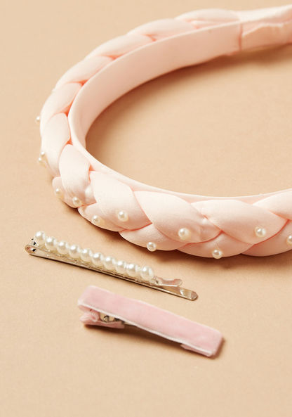 Charmz Braided Hairband with Pearl Embellishments-Hair Accessories-image-4