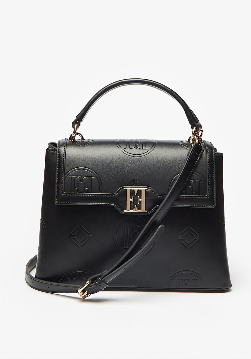 Elle Embossed Satchel Bag with Detachable Strap and Flap Closure-Women%27s Handbags-image-0
