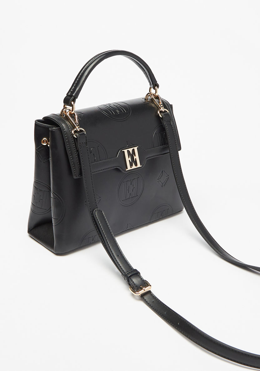 Elle Embossed Satchel Bag with Detachable Strap and Flap Closure-Women%27s Handbags-image-1
