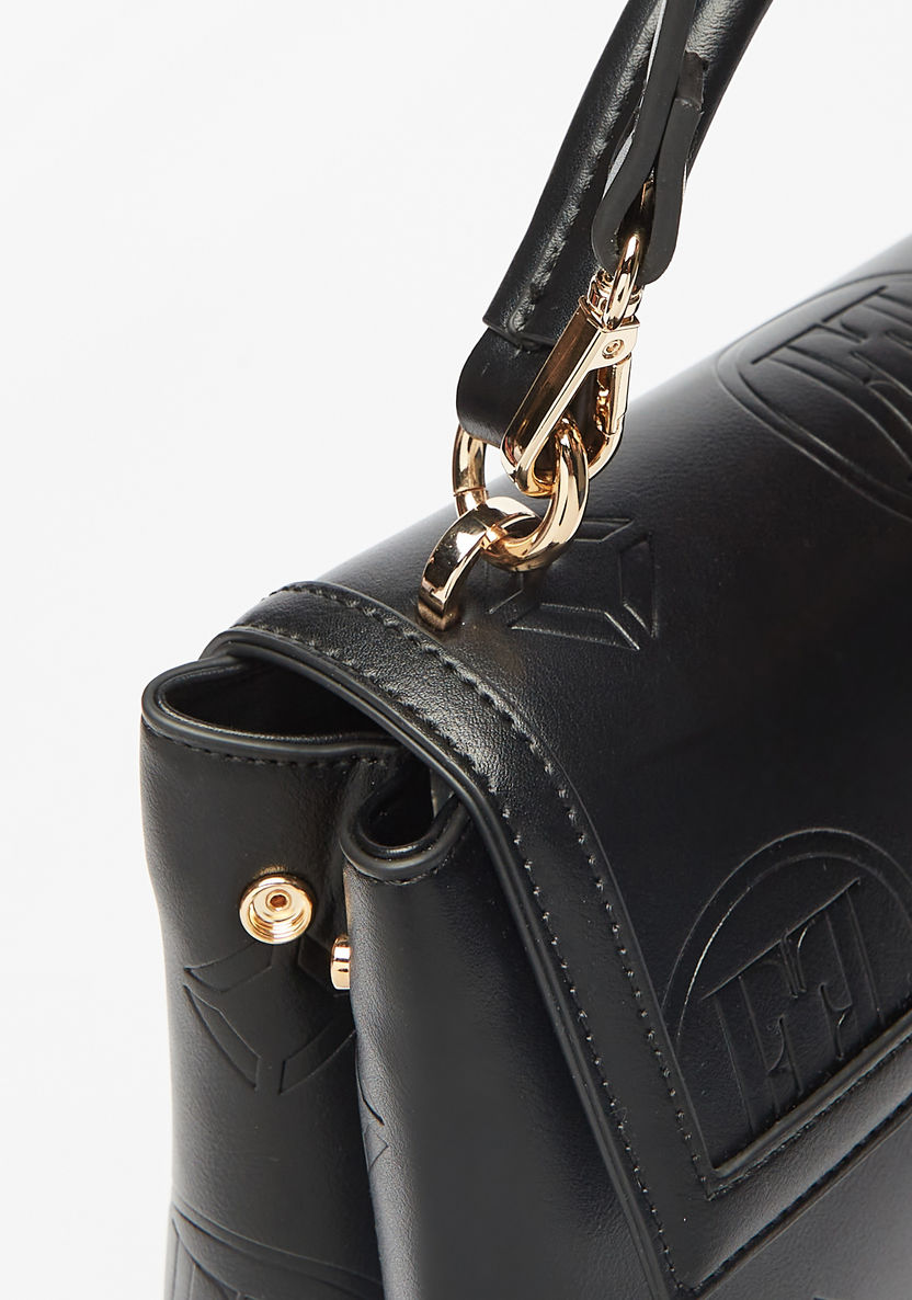 Elle Embossed Satchel Bag with Detachable Strap and Flap Closure-Women%27s Handbags-image-2