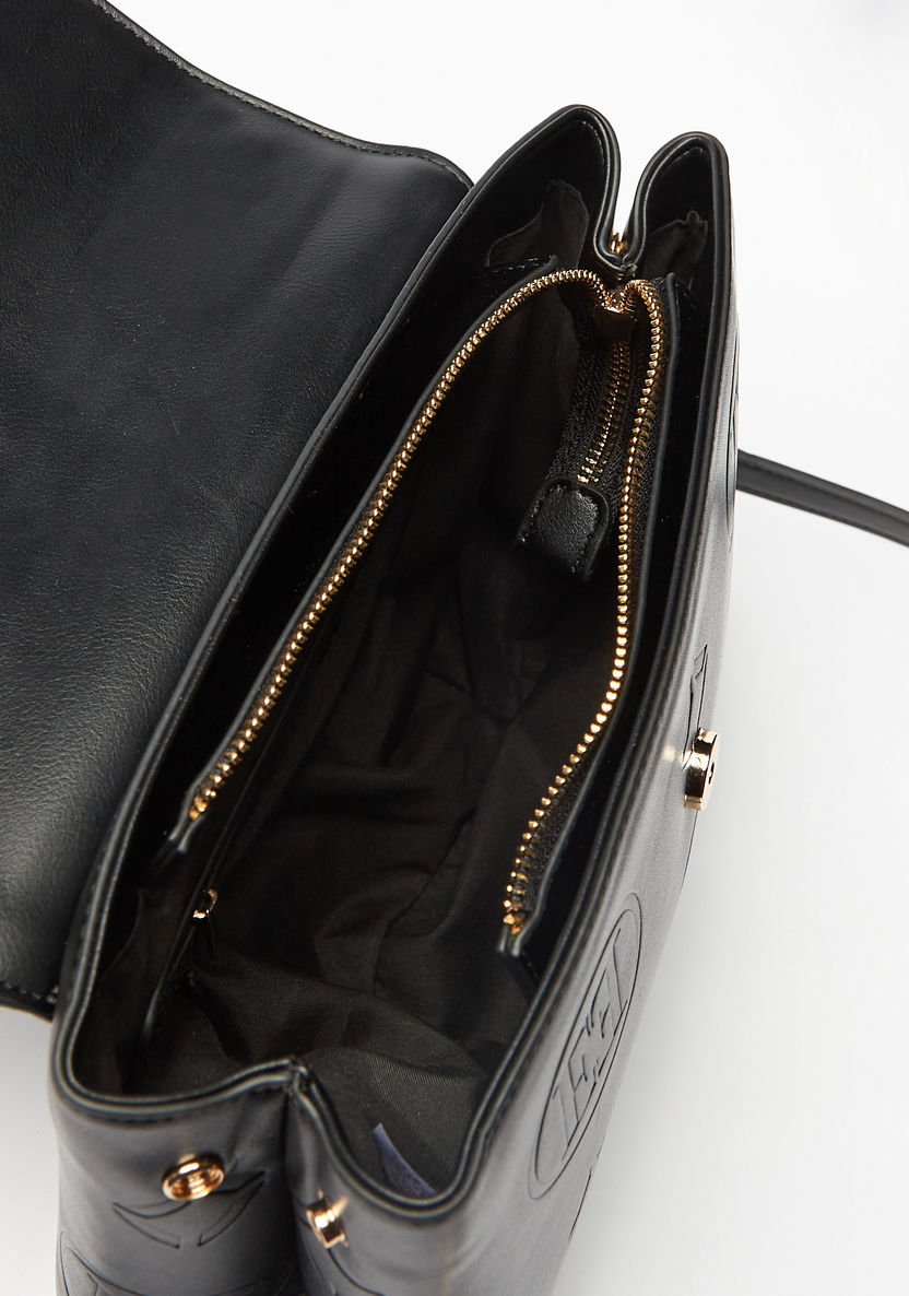 Elle Embossed Satchel Bag with Detachable Strap and Flap Closure-Women%27s Handbags-image-3