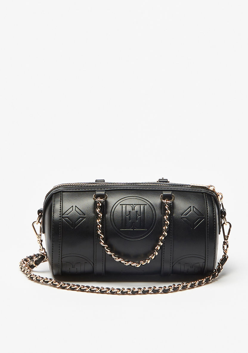 Elle Embossed Bowler Bag with Detachable Strap and Zip Closure-Women%27s Handbags-image-0