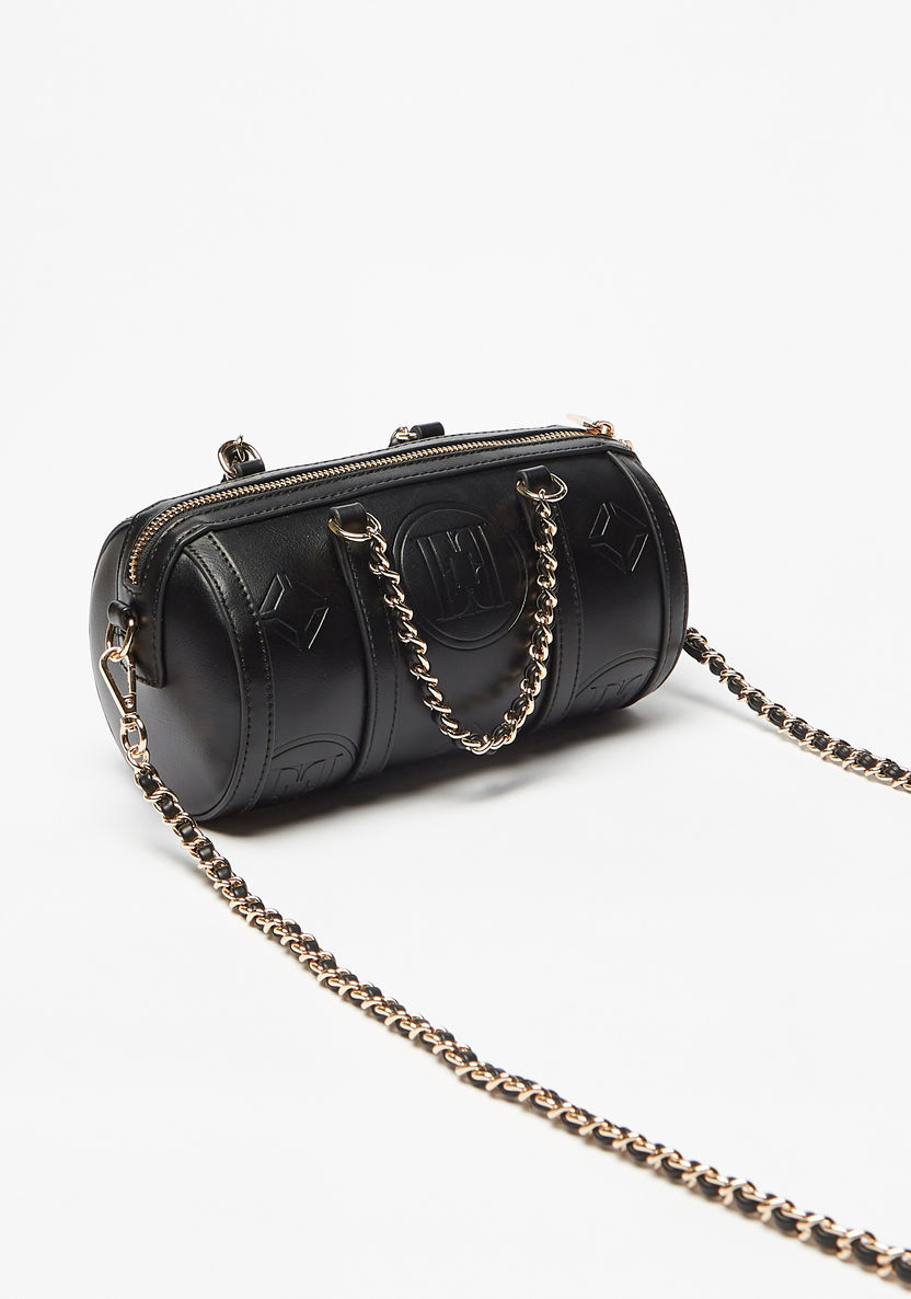 Elle Embossed Bowler Bag with Detachable Strap and Zip Closure-Women%27s Handbags-image-1
