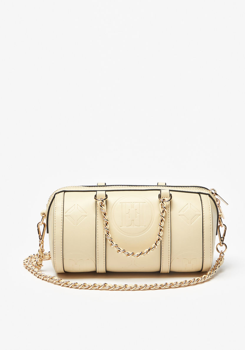 Elle Embossed Bowler Bag with Detachable Strap and Zip Closure-Women%27s Handbags-image-0