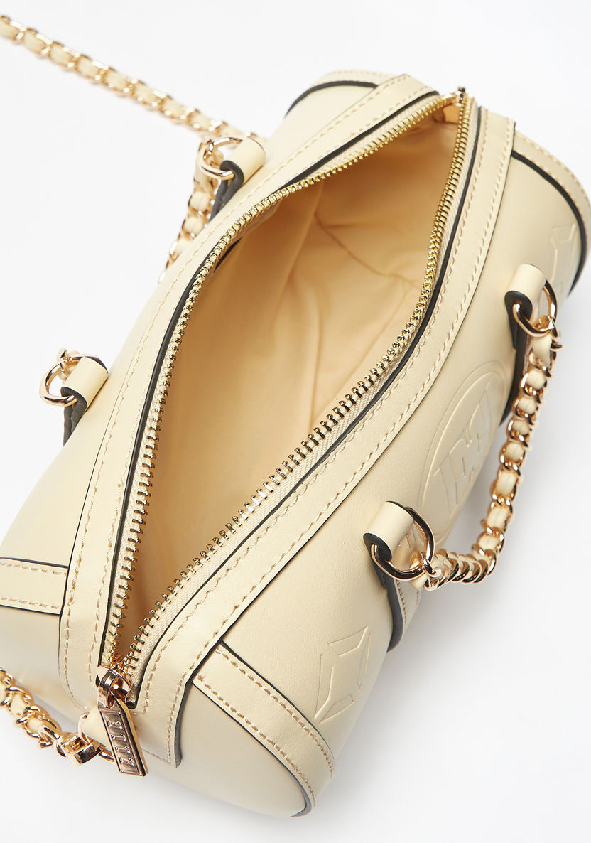 Elle Embossed Bowler Bag with Detachable Strap and Zip Closure-Women%27s Handbags-image-3
