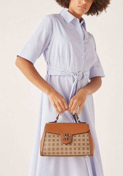 Elle Embellished Jacquard Satchel Bag with Detachable Strap-Women%27s Handbags-image-0