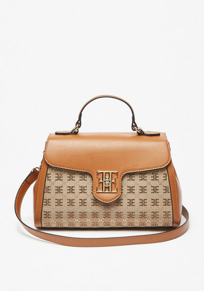 Elle Embellished Jacquard Satchel Bag with Detachable Strap-Women%27s Handbags-image-1