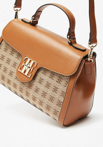 Elle Embellished Jacquard Satchel Bag with Detachable Strap-Women%27s Handbags-image-3