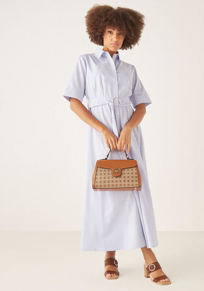 Elle Embellished Jacquard Satchel Bag with Detachable Strap-Women%27s Handbags-image-4